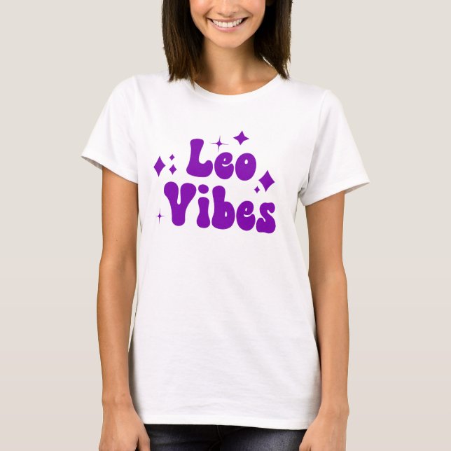 Leo Vibes Zodiac Astrology Purple Stars T-Shirt (Front)