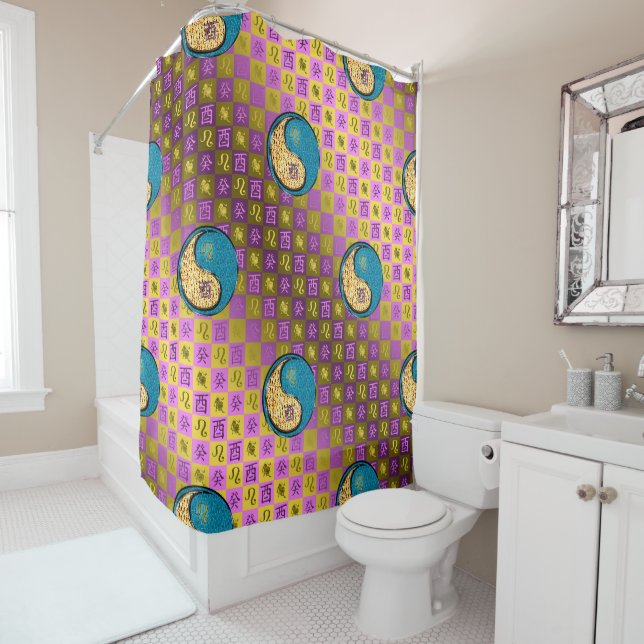 Leo & Water Rooster Shower Curtain (In Situ)
