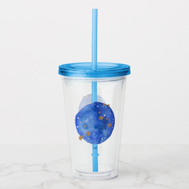 Leo Watercolor Night Sky Constellation Zodiac Acrylic Tumbler (Front)