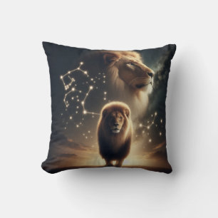 Leo Zodiac Art - Majestic Lion and Constellation. Cushion