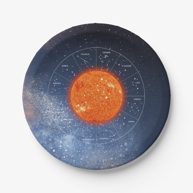 Leo Zodiac Astrological Sign - Fiery Golden Sun Paper Plate (Front)