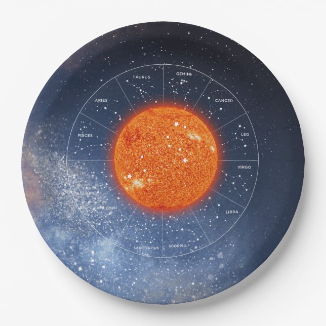 Leo Zodiac Astrological Sign - Fiery Golden Sun Paper Plate (Front)