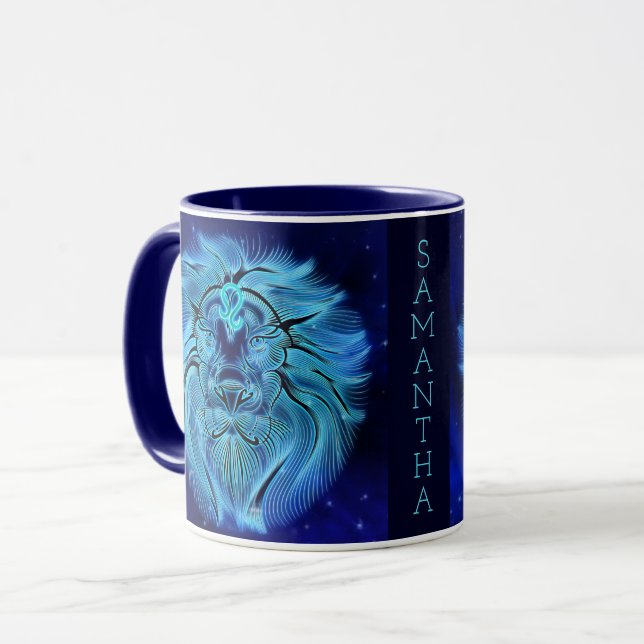 Leo Zodiac Astrology Horoscope Celestial Lion Blue Mug (Front Left)