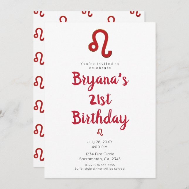 LEO Zodiac Astrology July August Birthday Party  Invitation (Front/Back)