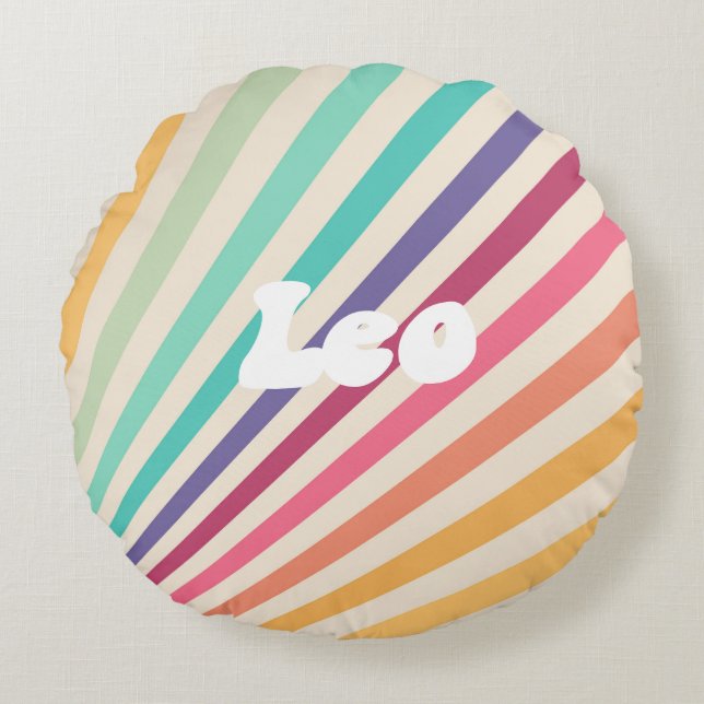 Leo Zodiac Astrology Rainbow Round Cushion (Front)
