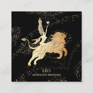*~* LEO Zodiac Astrology Reading Black Gold Square Business Card