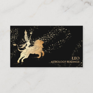 *~* LEO Zodiac Astrology Readings Gold  Black Business Card
