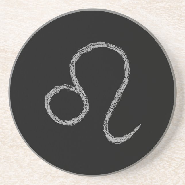 Leo. Zodiac Astrology Sign. Black. Coaster (Front)