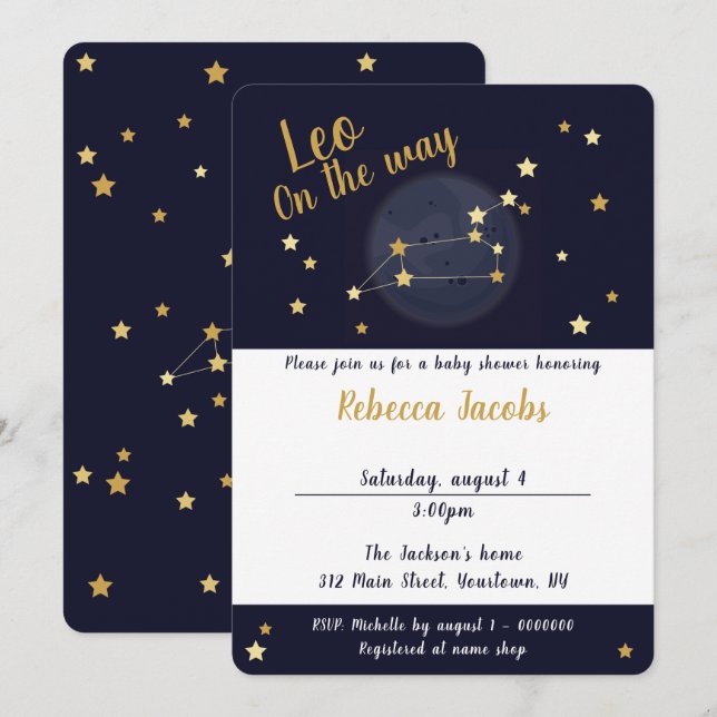 Leo zodiac Baby Shower Invitation (Front/Back)
