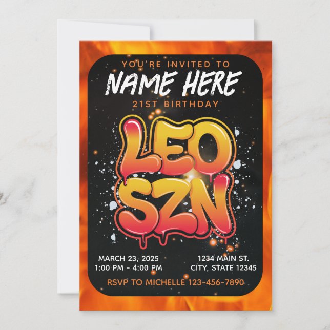 Leo Zodiac Birthday Invitation (Front)