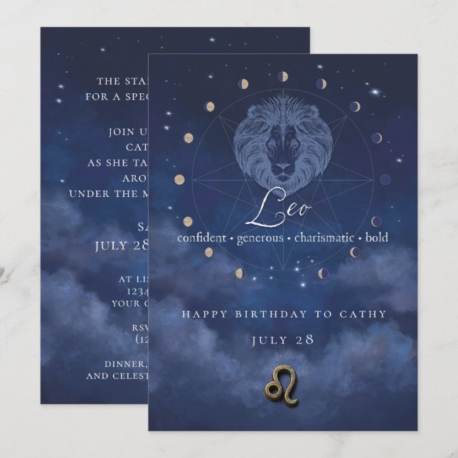 Leo Zodiac Birthday Invitation (Front/Back)