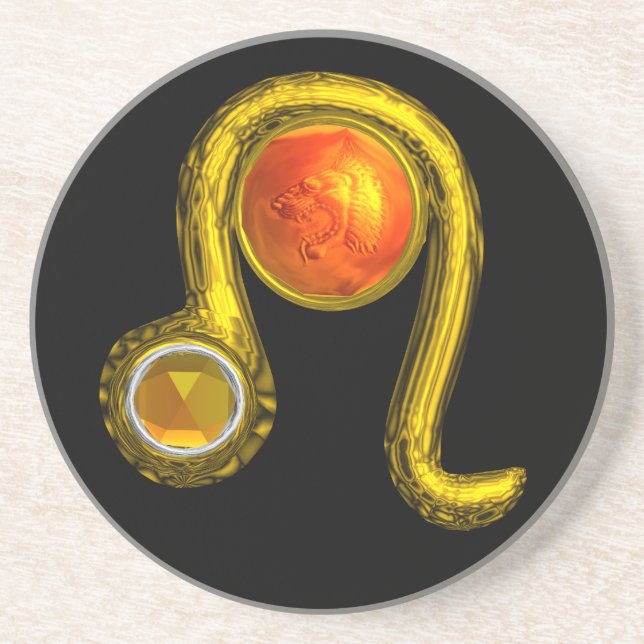 LEO ZODIAC BIRTHDAY JEWEL Yellow Topaz,Gold ,Black Coaster (Front)