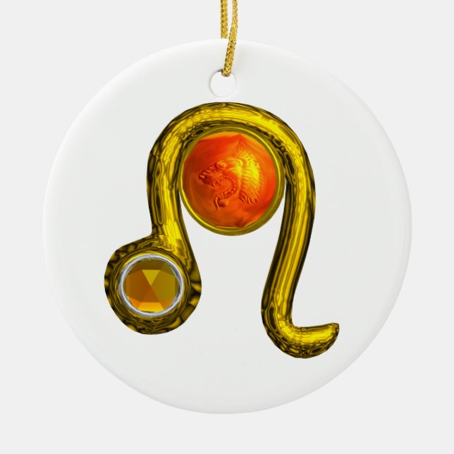 LEO ZODIAC BIRTHDAY JEWEL YELLOW TOPAZ Gold Ceramic Tree Decoration (Front)