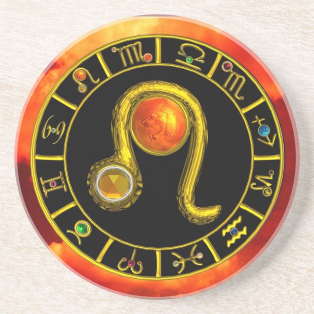 LEO ZODIAC BIRTHDAY JEWEL Yellow Topaz,Gold ,red Coaster (Front)
