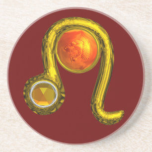 LEO ZODIAC BIRTHDAY JEWEL Yellow Topaz,Gold ,red Coaster