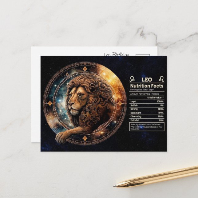 Leo Zodiac Birthday Postcard (Front/Back In Situ)