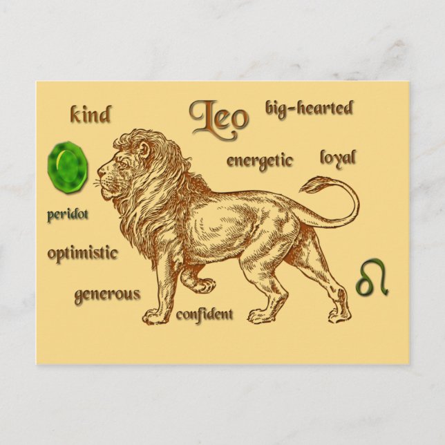 Leo zodiac characteristics postcard (Front)