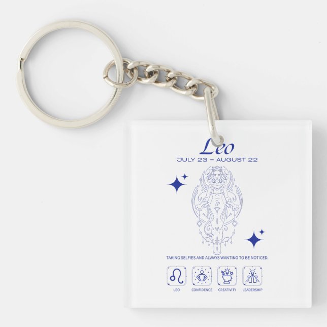 Leo Zodiac Confidence Astrology Line Art Key Ring (Front)