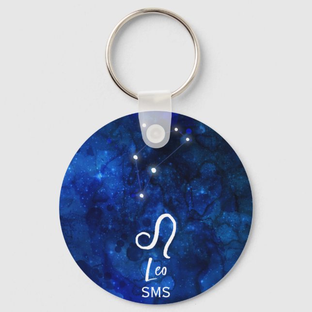 Leo Zodiac Constellation Dark Blue Galaxy Monogram Key Ring (Front)