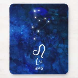 Leo Zodiac Constellation Dark Blue Galaxy Monogram Mouse Mat