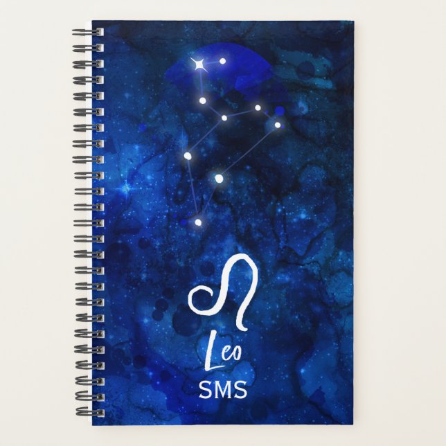 Leo Zodiac Constellation Dark Blue Galaxy Monogram Planner (Front)