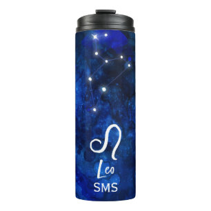 Leo Zodiac Constellation Dark Blue Galaxy Monogram Thermal Tumbler