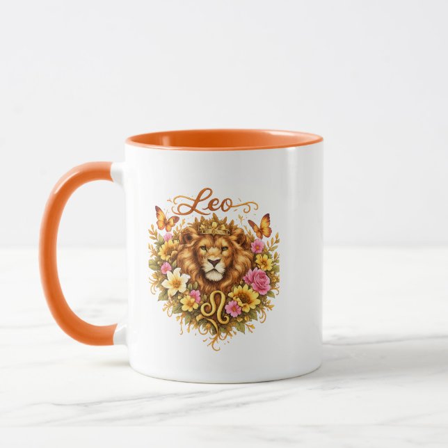 Leo Zodiac Floral Heart Mug – Regal Astrology Gift (Left)
