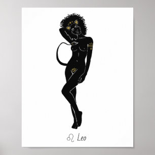 Leo Zodiac Goddess Celestial Lioness Art Poster