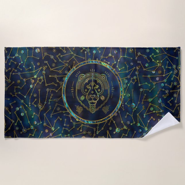 Leo Zodiac Gold Abalone on Constellation Beach Towel (Front)