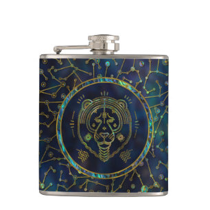 Leo Zodiac Gold Abalone on Constellation Hip Flask