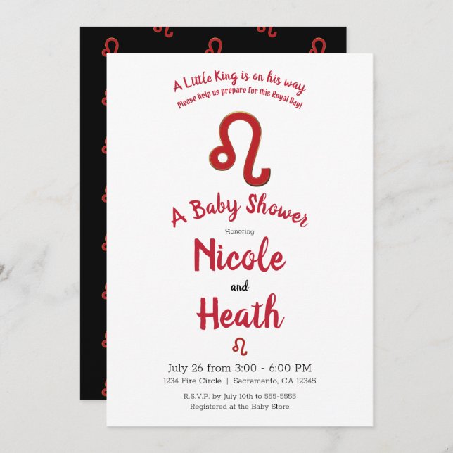 LEO Zodiac July August Astrology Baby Shower  Invitation (Front/Back)
