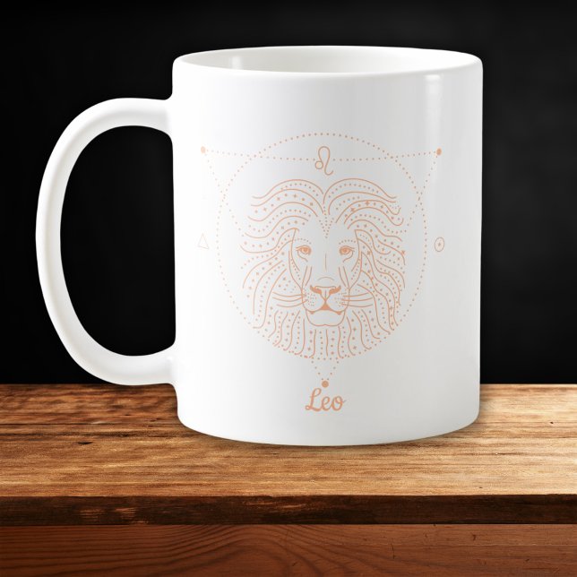 Leo Zodiac Line Art White Peach Coffee Mug (Creator Uploaded)