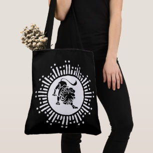 Leo Zodiac Lion Symbol with Stars Black and White Tote Bag