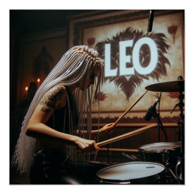 Leo Zodiac Musician Drums Poster (Front)