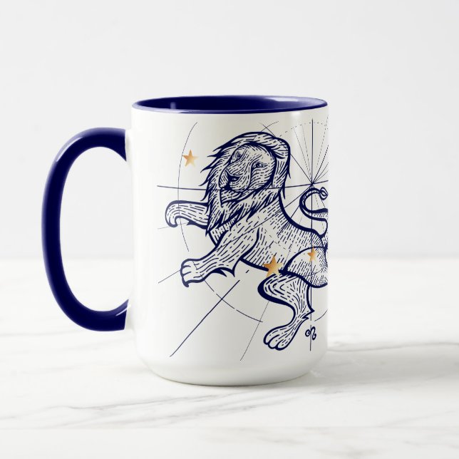 Leo Zodiac Navy Blue & Gold Birth Mug (Left)