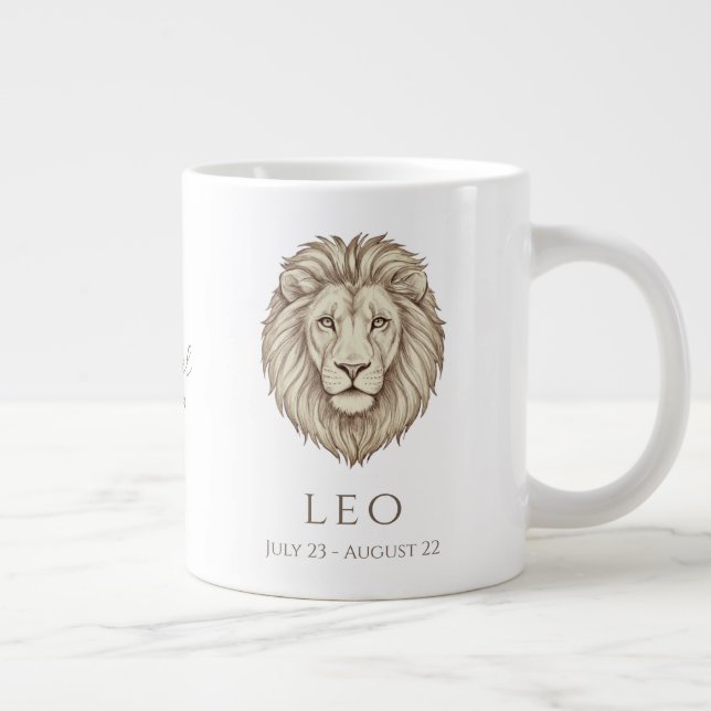 Leo Zodiac Personalised Name & Birth Date Large Coffee Mug (Right)