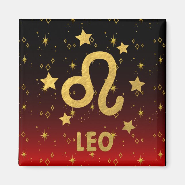Leo Zodiac Red and Black Magnet (Front)