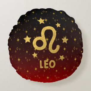 Leo Zodiac Red and Black Round Pillow