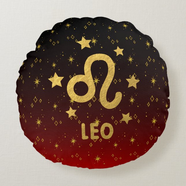 Leo Zodiac Red and Black Round Pillow (Front)