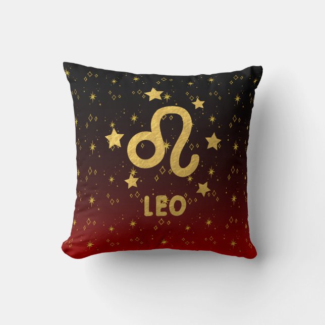 Leo Zodiac Red and Black Throw Pillow (Front)
