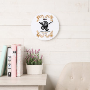 Leo Zodiac Royalty Embrace the Roar Fire Element Large Clock