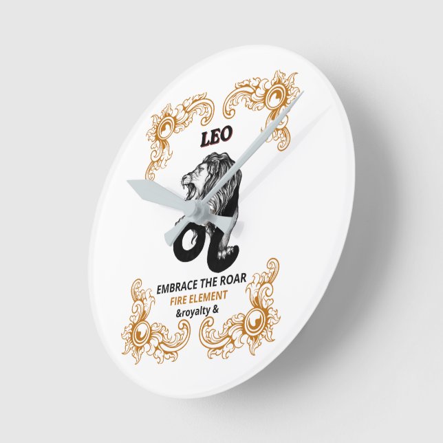 Leo Zodiac Royalty | Embrace the Roar Fire Element Round Clock (Angle)