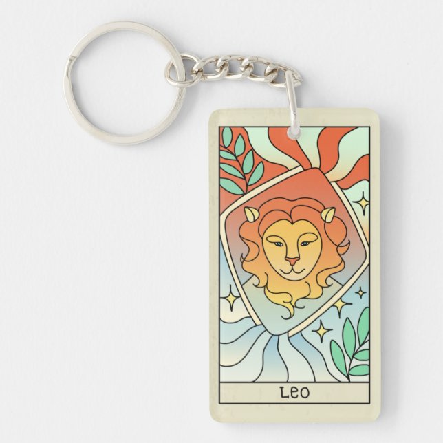 Leo Zodiac Sign Abstract Art Vintage Key Ring (Front)