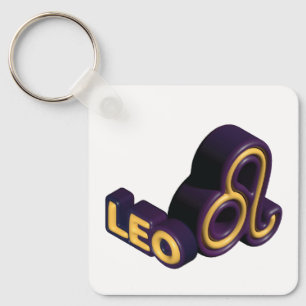 Leo Zodiac Sign and Text Design Key Ring