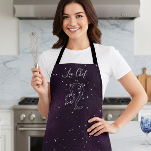Leo Zodiac Sign Astrology Purple Galaxy Apron