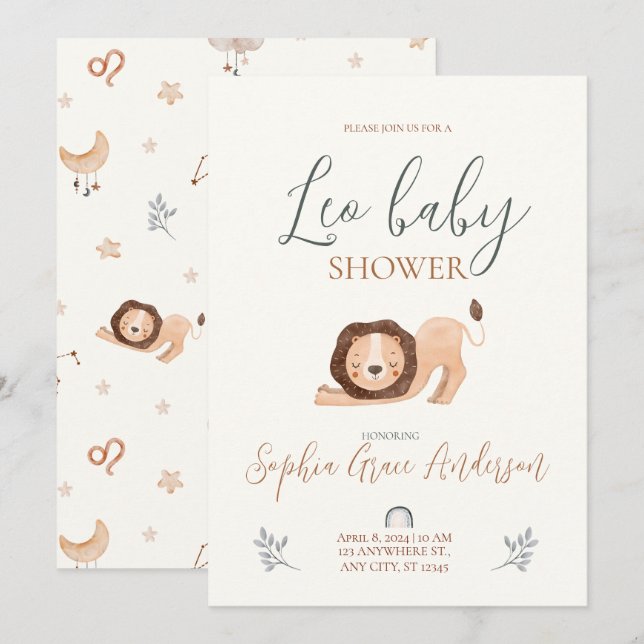 Leo Zodiac sign baby shower Invitation (Front/Back)