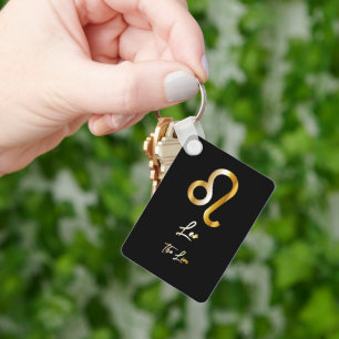 Leo Zodiac Sign, Black & Gold Keychain