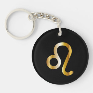 Leo Zodiac Sign, Black & Gold Keychain