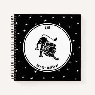 Leo Zodiac Sign, Black & White Notebook