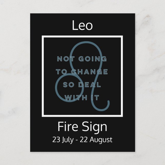 Leo Zodiac Sign Fun Quote in Blue and White Postcard (Front)
